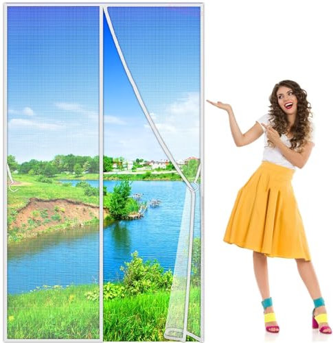 Moustiquaire Porte Fenetre, 75x140cm Aimantée Magnetique, Rideaux Toile Insect Ecran, Anti Mouches pour Porte,Installation sans Outil Facile Magnétique Moustique Blanc Personnalisable