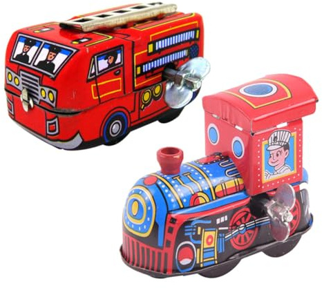 TOYANDONA 2pcs Clockwork Tin Toy Miniature Bus Vintage Wind-up s Clockwork Tin Wind up s up Car Train up Tinplate -up Car Red Iron Sheet