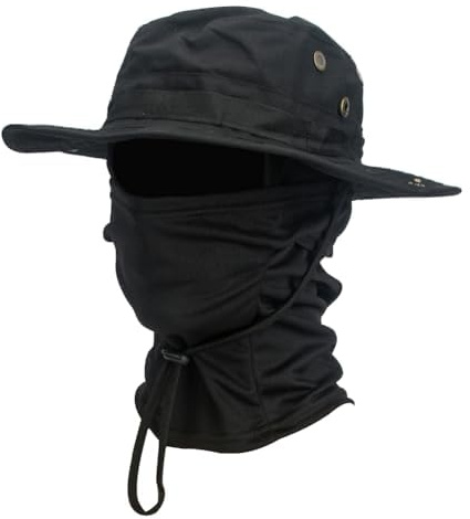 NALEINING Baraclava Hat + Boonie Hat Set, Sun Protection Wind Blocking, Cycling Hiking Climbing Fishing (Black, One Size)