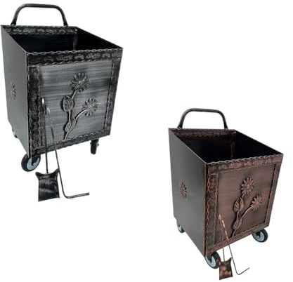 ANGELO PEGORARO Large Firewood Trolley with Wheels with Margherita Design Brushed Copper and Brushed Grey (Copper Brushed)