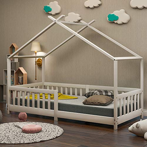 ModernLuxe Lit pour Enfant 90x200 cm en Bois - Lit Cabane pour Chambres d'enfants et d'Adolescents - Blanc (sans Matelas ni Tiroirs)
