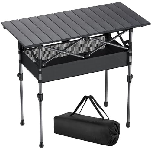 Anbte Tavolo Pieghevole Portatile da Campeggio Giardino 82 * 40 * 70 Multifunzione Tavolo da Caffè Altezze Portatile in Alluminio per Picnic/Spiaggia/Ufficio/Balcone/Interno-Nero