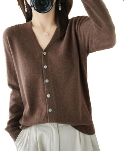 YGSIKY Cardigan in Cashmere da Donna, Maglione Cardigan Lavorato a Maglia Leggero a Maniche Lunghe con Scollo a V, Cardigan a Maniche Lunghe con Bottoni sul Davanti (L,Brown)