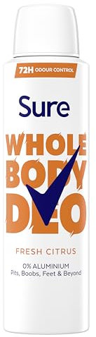 Sure Women Fresh Citrus Whole Body All Over Body Deodorant Spray with a fresh & airy fragrance and 72 hour odour control 150 ml