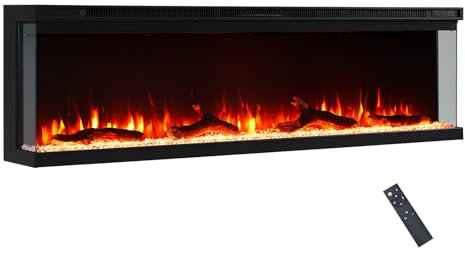 FlameKo Leura 152cm/60 3 Sided view Electric Fireplace Wall Mounted or Recessed 9 Colour Flame Effect TV Compatiable Media Wall Fire Heater 900W/1800W, Remote Control