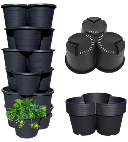 Generisch Pflanztopf Pflanzkübel platzsparend stapelbar zum Pflanzenturm mit 6 Etagen Höhe ca. 100 cm Ø 42 cm ideal für Kräuter Früchte Gemüse oder Blumen