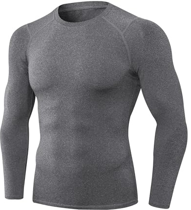 Yuerlian Compression Shirts Mens Long Sleeve Gym Running Base Layer Top | Quick Dry,Breathable,Lightweight,Slim Fitted T-Shirts,Crewneck,Workout Undershirts,Sports Training,Cycling,Athletic
