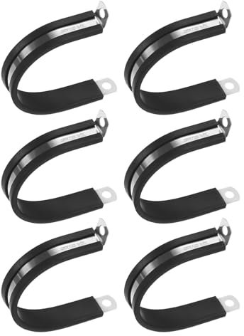 M METERXITY 6-Pcs Serre-Câbles, 1-31/32 Pouce/50 mm 304 Acier Inoxydable Coussiné en Caoutchouc Serre-Câble Isolé Forme R Support Métallique pour Installation de Tube/Fil/Tuyau/Boucle