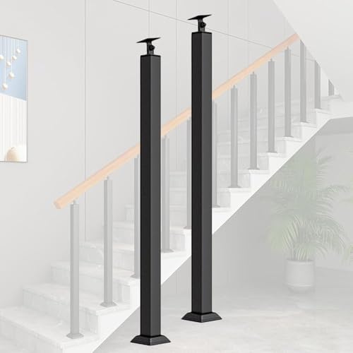 Ringhiera in Metallo Quadrato, Pali, Perni Interni, Ringhiera per Scale Gradini, Corrimano Pilastri per Scale con Staffa Superiore Regolabile a 270°, Patio Giardino(Size:90cm/35.4in,Color:2 Pack)
