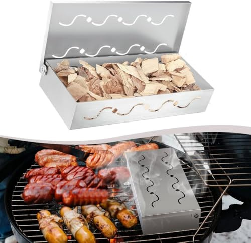 Caja de virutas de madera de barbacoa de acero inoxidable, caja de virutas de madera de barbacoa de 12 pulgadas, para astillas de madera, trozos y pellets