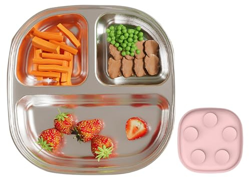 Platos Para Niños Pequeños - Platos Infantiles Con División Y,Cuenco Y Utensilios Apto Para Lavavajillas | Utensilios Comedor Para Viajes Escuela Picnic Casa