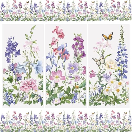 WANDIC 3 fogli adesivi trasferibili per mobili, adesivi trasferibili orizzontali, fiori e farfalle, per decorazioni fai da te, album di ritagli, confezioni di artigianato creativo, 15 x 30 cm