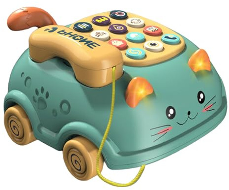 Générique Jouet De Téléphone pour Bébé, ABS Jouets Musicaux avec Telephone, Lumières, Musical & Jeux Educatif | Cadeau De Jouet Musical Montessory De Chat De Dessin Animé pour Enfant 15,3x12,4cm