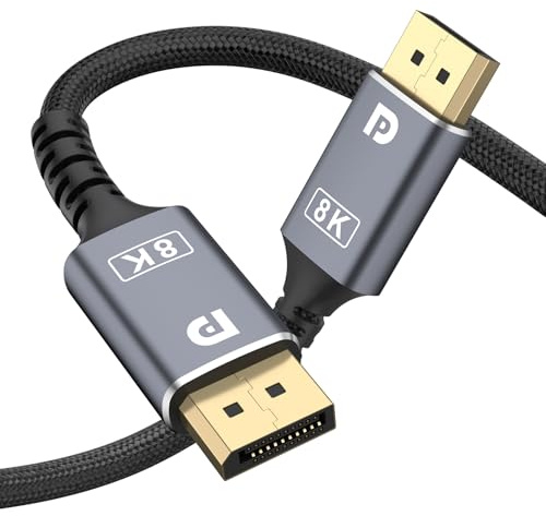 Meliya Cable DisplayPort 8K a DisplayPort 1.4,Nylon Cable DP Resolución 8K@60Hz, 4K@144Hz, 2K@240Hz con HDR de Alta Velocidad 32.4Gbps para PC, Gaming, Monitor,TV, GPU RTX 4090/5090, Negro, 2M