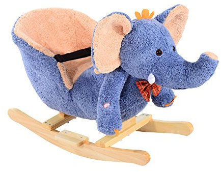 HOMCOM Children Kids Rocking Horse Toys Plush Elephant Rocker Seat with Sound Toddler Baby Gift for 1.5 Years+ Blue