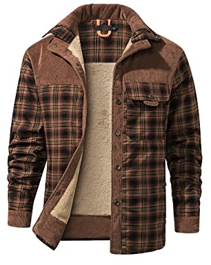 Mr.Stream Hombres Casual Manga Larga de Franela a Cuadros botón Forrado de Caliente Camisa Chaqueta Sherp 3251 Red Coffee M
