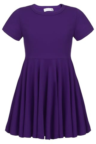 trudge Girls' Cotton Summer Dress Short Sleeve A-Line Skater Dresses | Soft cotton-rich fabric, gentle stretch, fitted bodice, full swing skirt, for school, everyday wear and parties