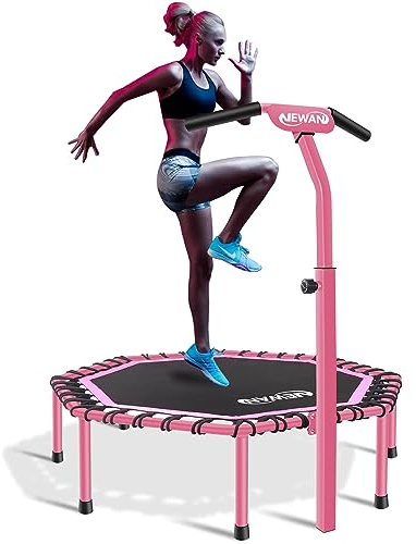 Hogdseirrs Newan 121,9 cm lautloses Trampolin mit verstellbarem Griff, Fitnesstrampolin, Bungee-Rebounder, Springen, Cardio-Trainer, Workout für Erwachsene – maximale Tragkraft 150 kg, Rot