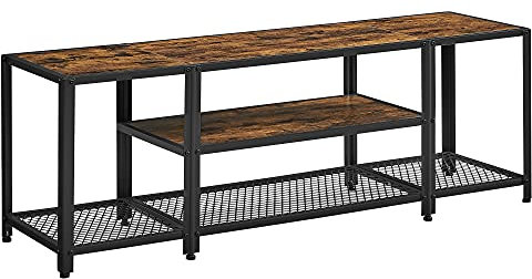 VASAGLE 3-Tier TV Stand for TVs up to 65 Inches, 147 cm TV Unit with Open Storage Shelves, Industrial TV Cabinet, for Living Room, Entertainment Center, Bedroom, Rustic Brown and Black LTV097B01