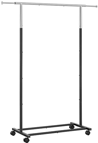 SONGMICS Perchero Burro, Perchero con Ruedas, Capacidad de Carga de hasta 25 kg, Ajustable, Plata y Negro HSR101B01