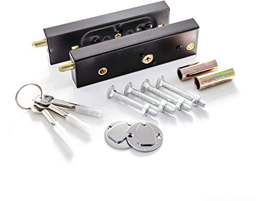 UK Security Supplies - Pair of Garage Door Locks with 3 Keys and Fixings - Sturdy Pair of Security Garage Door Bolts - Suitable for Timber or Metal Garage Door Types