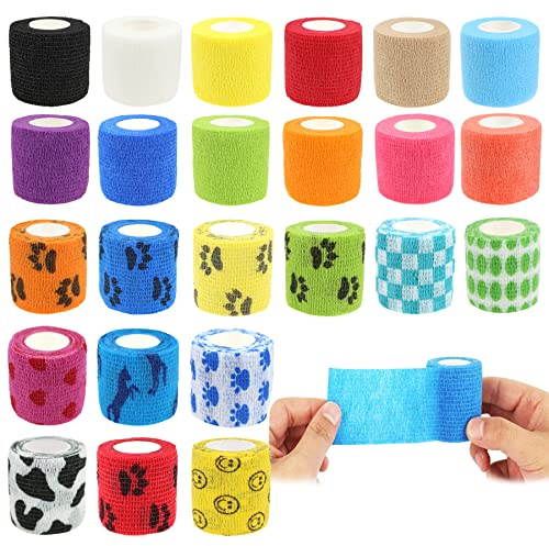 JpGdn 24 Roll Vet Wrap Bandages for Dogs Horses 2 Inch*5Yard Cohesive Medical Tape Self Adhesive Tape Flex Leg Wrap Adherent Non-Woven for Dog Cat Horse Pet Animals