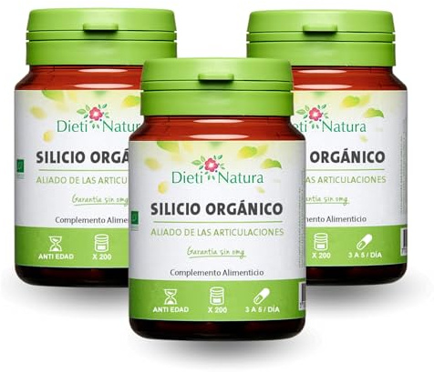 Dieti Natura Silicio Orgánico 200 Cápsulas BIO (Pack de 3) - Silicio de Origen Vegetal que Fortalece los Huesos y las Articulaciones - Previene el Desgaste Óseo - Apto para Veganos - Sin OGM