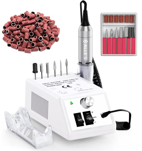 Nagelfräser,Professionelle elektrische Nagelbohrmaschine 20.000 U/min Efile Buffer Maniküre-Schleifwerkzeuge für Acrylnägel mit Nagelbohrer-Set und Schleifbändern(Weiß)
