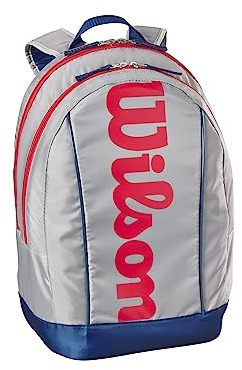 Wilson Sac à Dos de Tennis junior, jusqu’à 2 Raquettes, pour enfants et adolescents, Gris Clair F03 / Rouge-bleu