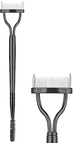 Eyelash Separator Tool, Eyelash Comb Lash Brush Separator, Double Head Eyelash Lash Comb Mascara Applicator with Cover Eye Makeup Brush Tools, Metal Teeth Eyelashes Grooming Tool Black
