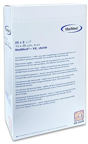 Saxomed Sterile Kompressen 10x20 cm - 50 Stück Wundkompressen Saugkompressen 10x20 steril - Wundauflagen steril Wundauflage nicht haftend - Vlieskompressen Ideal für Erste Hilfe & Pflege