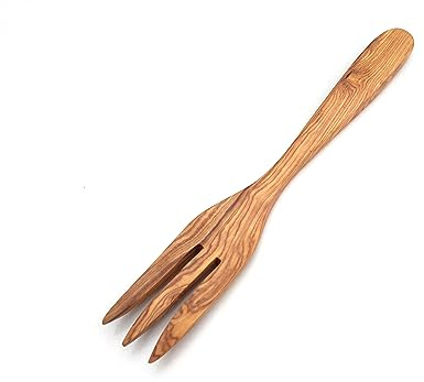 Serviergabel mit 3 Zacken 30 cm Flach Holzgabel handgefemacht aus Olivenholz