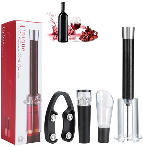 Wino on the Go vinöppningsset, luftpump vinflasköppnare set, den perfekta vinöppnaren, vinluftare dropppip, momentum vinöppningsset, vinöppningspump (aluminiumhuvud, svart)