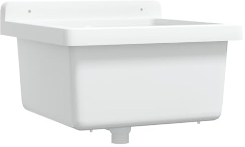vidaXL Wall-Mounted Sink Washbasin-White 40x40x24cm Resin, Outdoor/Indoor Utility Basin with Overflow Hole, Easy Install