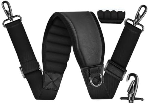 ZINZ 77 Shoulder Strap with Neoprene Thick Padded, Universal Bag Strap with Double Adjustable Buckles and Metal Swivel Hooks, Ideal for Individuals 5'11 and Taller,Black