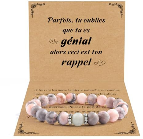 CheersLife Cadeau pour Femme Bracelet Pierres Naturelles Original Cadeau Ado Fille Cadeaux Noel Femme Anniversaire Bracelet Cadeaux pour Mamie Maman Sœur Amie Collègues Rose