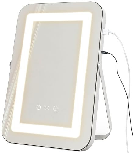 HOMCOM Espejo Maquillaje con Luz Espejo Tocador Giratorio 30x40 cm con 3 Modos de Iluminación Ajustables Interruptor Táctil Aumento y Puerto USB Blanco