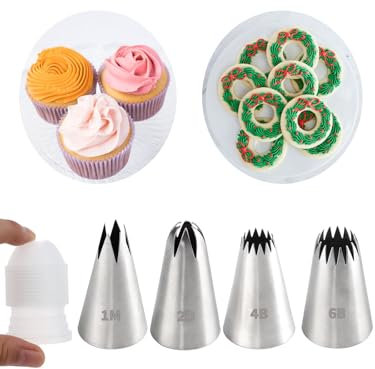 1M 2D 4B 6B Large Piping Nozzles and Coupler Set,Star Rose Drop Flower Churros Eclairs Piping Tips with Coupler for Cake Cupcake Cookie Decorating