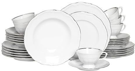 CreaTable, 24324 Serie Maria Theresia Platino 30 pezzi Set di stoviglie per 6 persone, Servizio combinato in porcellana, Made in Europe