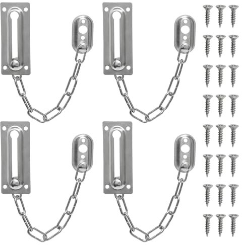 Lot de 4 chaînes de verrouillage de porte en acier inoxydable pour portes d'entrée, limiteur de porte intérieure antivol très résistant, pour balcon, résidence, chambre, armoire, fenêtre, motel