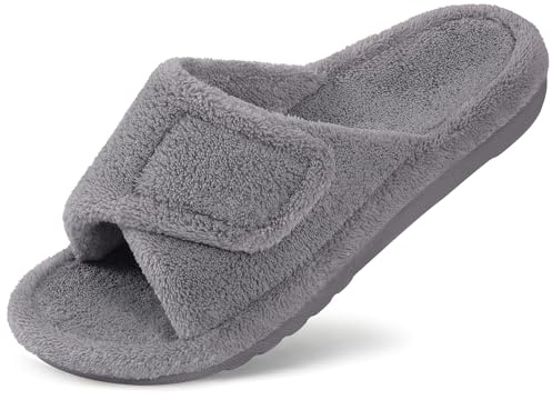 Litfun Women's Orthopedic Slippers with Arch Support Adjustable Open Toe House Shoes for Plantar Fasciitis, Grey 39