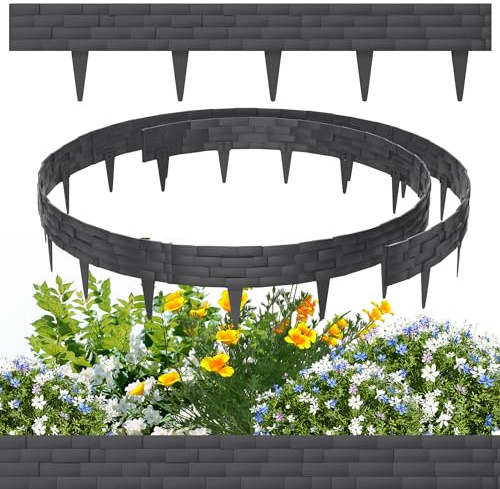 HENGMEI 10 m, gräskanter plast, rabattkant i konststenkakel, klippkant 10 stycken, kantstenar palisader, trädgårdsstaket, antracit