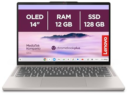 Lenovo Chromebook Plus 14 - Notebook Display OLED WUXGA (1920x1200), MediaTek Kompanio U910, 12GB RAM, 128GB eMMC, Wi-Fi7, ChromeOS - Seashell