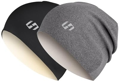 HASAGEI Mössa, mössa för män, mössa för kvinnor, beanie, löpmössa, sportmössa, fleece, bekväm för löpning, motorcykel, sport, utomhus, vinter, Svartgrå, one size