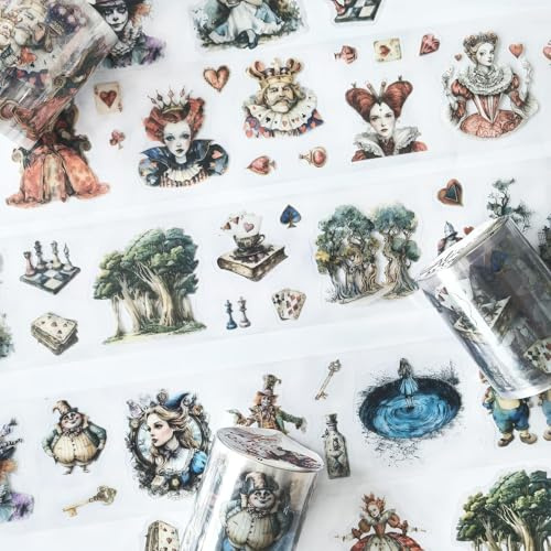 Ta Merry Scrapbook Set di 3 rotoli Washi Tape PET Scrapbooking Alice Tema Stickers Bullet Journal per scrapbook fai da te calendario,taccuino fotografico,diario,Notebook(Alice 2)