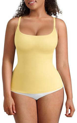 FeelinGirl Tummy Control Tank Tops - Scoop Neck Camisole Tops for Womens Tank Tops Women's Shapewear Light Yellow XL