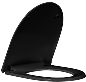 SXDMOUBK Asiento de Inodoro con Cierre Suave, Forma de D, liberación rápida, fácil de Limpiar, 44,5 × 35 cm (Negro)