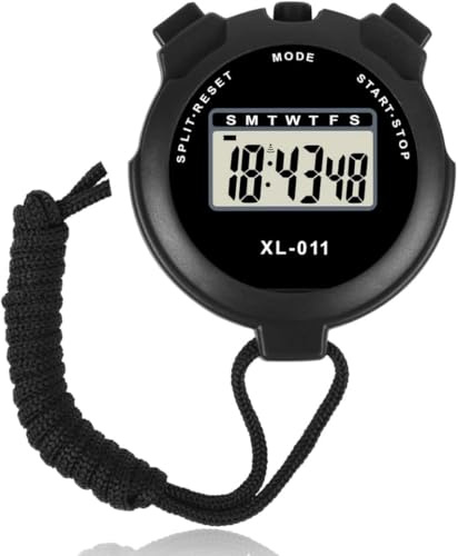 Digital Sports Stopwatch Timer, Water-Resistant Stopwatch with Large Display, Lap Split Chronograph, Alarm Clock & Calendar for Running, Swimming, Football, Coaches & Fitness Training (Black)