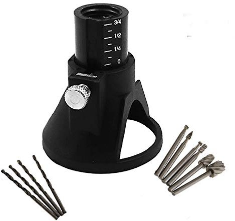 Rotary Multi Tool Cutting Guide Attachment Kit with 6pcs 1/8”(3mm) Shank HSS Routing Router Bits and 4pcs Twist Drill Bit for Dremel Rotary
