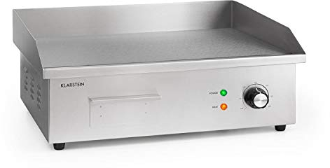 Klarstein Plancha Cocina Eléctrica Profesional l Barbacoa Acero Inoxidable 54,5 x 35 cm, Temperatura 50-300 °C, 3000W l con Bandeja Recoge Grasa, Antisalpicaduras